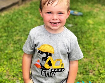 Construction embroidered birthday shirt, Personalized birthday shirt for boy, birthday number shirt