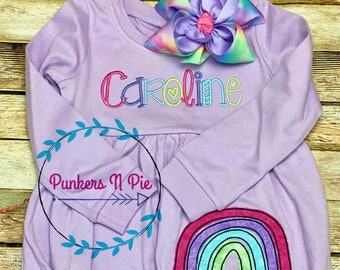 Rainbow Girls Bubble Shirt, Embroidered Name Shirt, Birthday shirt with name