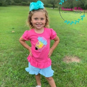 Back to School Outfit Pencil applique - Hot Pink Aqua and Yellow