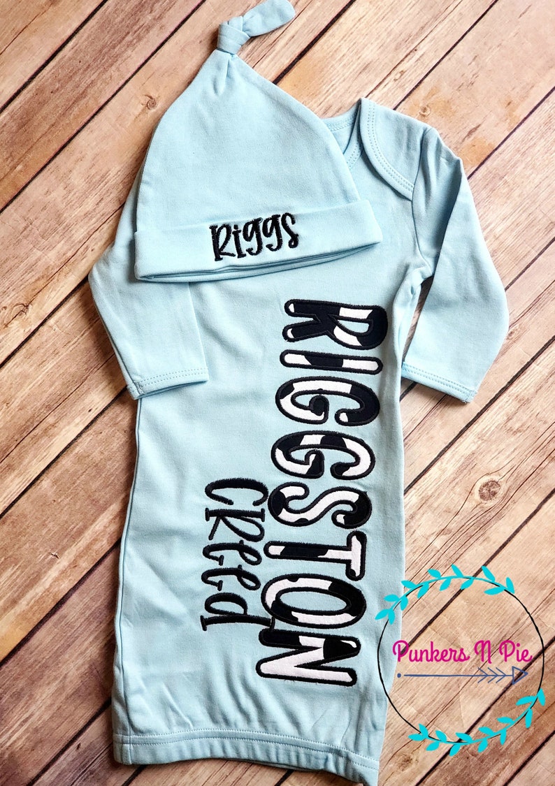 Cow Gift Set for Baby Boy Gown With Name and Hospital Hat Etsy