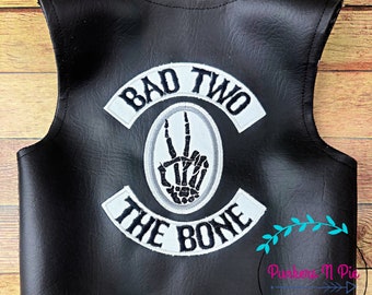 Bad TWO the Bone Birthday, 2nd birthday outfit boy, Black faux leather Vest