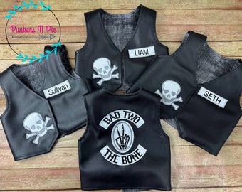 Bad TWO the Bone Birthday, 2nd birthday outfit boy, Black faux leather Vest