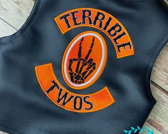 Terrible TWO Birthday Vest - 2nd birthday outfit - Motorcycle faux leather black vest