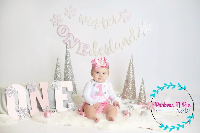 ruffle bodysuit with bummies and bow Winter ONEderland outfit