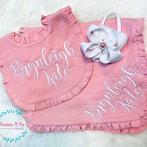 Personalized Baby Gift Set for girl - Bib Burp Cloth with embroidered name