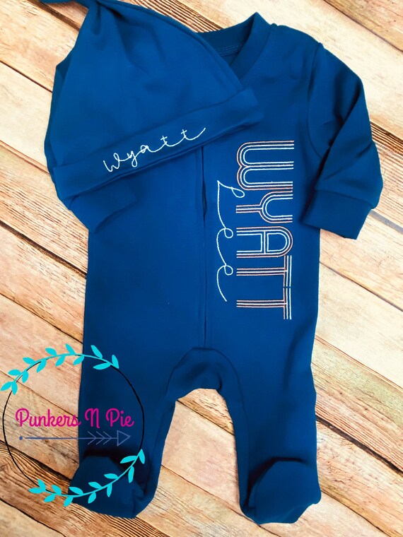 Retro Rainbow Coming Home Outfit Personalized Footie Pajamas Knot Hat With Name Gift Set for Baby Boy Customizable Etsy