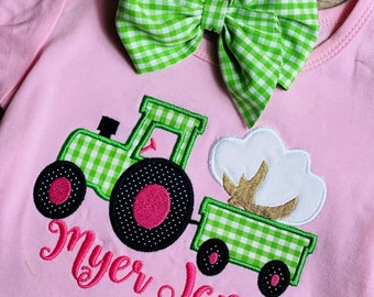 Tractor with Cotton Boll Shirt - Pink Ruffle Shirt - Sister Shirt