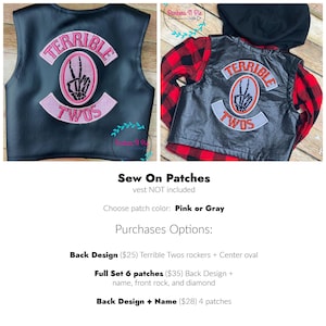 SewON Terrible Twos Back Patches ONLY - Pink or Gray