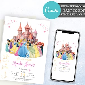 Faire-part d'anniversaire de princesse Faire-part de princesse Faire-part de fête de princesse Faire-part de princesse fille Invitation à imprimer