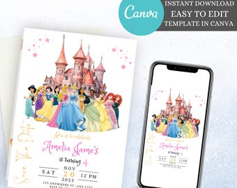 Princess Birthday Invitation Princess Invitation Princess Party Invitation Girl Princesses Invitations printable invitation party invitation