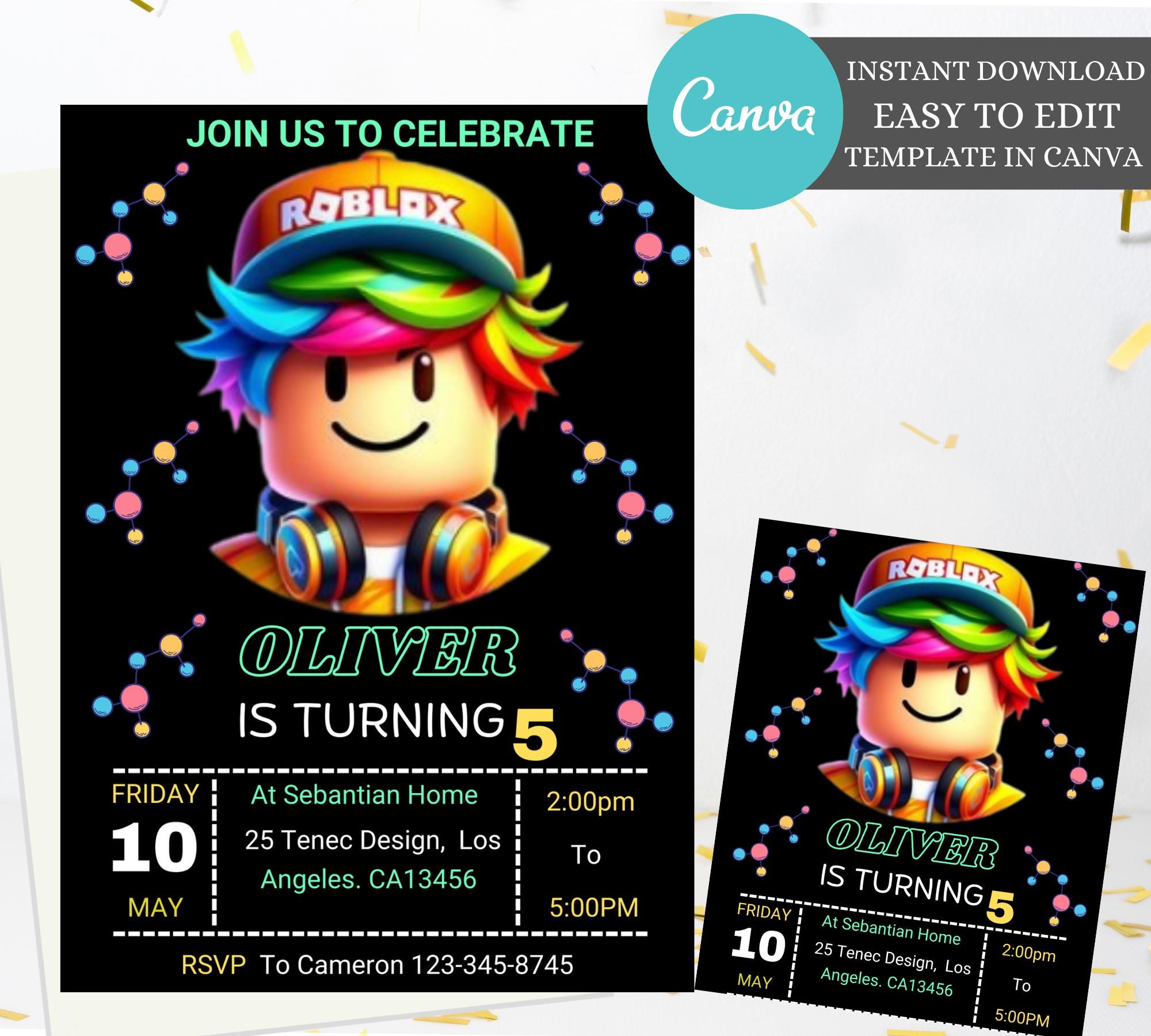 Editable Roblox Birthday Invitation, Roblox Invite, Kids Game Party, Kids Roblox Invite, Printable Editable Template Canva, Instant Download