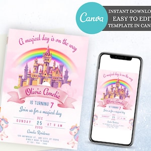 Unicorn rainbow birthday party Unicorn birthday party supplies Unicorn theme rainbow invitation Rainbow birthday party Digital invitation