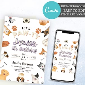 Hund Geburtstagsparty Hund Geburtstag Welpen Einladung Welpen-Party Printable Digitale Einladung Welpen-Party Einladung Printable Einladung