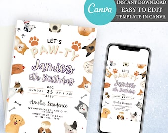 Dog birthday party Dog birthday Puppy invitation Puppy party Printable Digital invitation Puppy party invitation Printable invitation