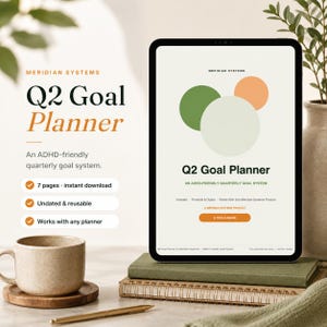 Pianificatore di obiettivi Q2 ADHD Monitoraggio dei progressi nella definizione degli obiettivi trimestrali GoodNotes Notability PDF