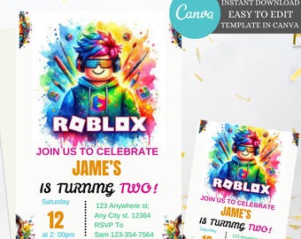 Roblox Invitation, Roblox Invite, Game Birthday, Roblox Boy Birthday, Digital Bday Party evite Template, Printable Editable instant Download