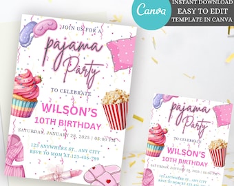 Pajama Party Birthday Invitation, Slumber Party Birthday Invitation, Spa Tween Teen Sleepover, Any Age Birthday Invite, instant download
