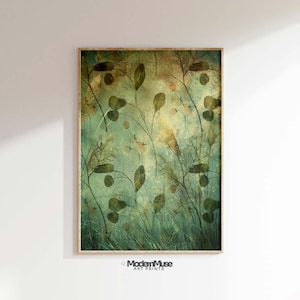 Green Japandi Wall Art, Wabi Sabi Printable Wall Art Decor, Green Japanese Botanical Print, Flower Market Print, Textured Floral Wall Art