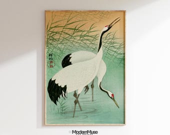 Japandi Crane Printable Wall Art, Wabi Sabi Bird Wall Art Decor, Sage Green Wall Art, Japanese Mid Century Modern Wall Art Digital Print