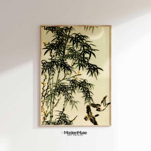 Japandi Bird Printable Wall Art, Wabi Sabi Wall Art Decor, Sage Green Wall Art Print, Japanese Modern Botanical Wall Art Digital Download
