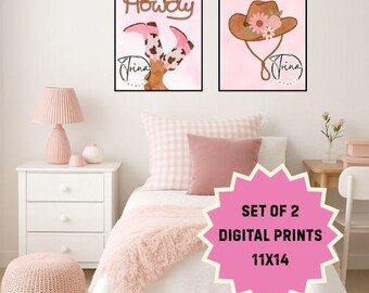 Väggkonst med cowgirlstövlar och hatt | Rosa Western Digital-tryck | Direktnedladdning 11x14