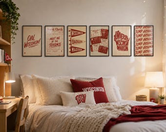 Wisconsin Badgers Muurdecoratie Set, UW Madison Printbare Decoratie, Vintage College Prints, Digitale Download