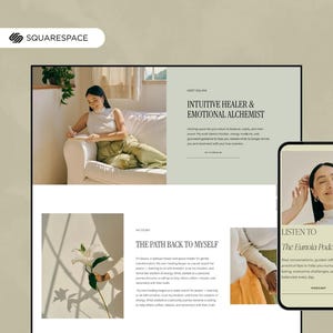 Website Template for Healers, Energy Workers, Coaches, Intuitives | Squarespace Template | Soft Pink & Green