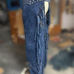 Handgjord mocka chap med fransar för kvinnor, western rodeo-outfit bild 8