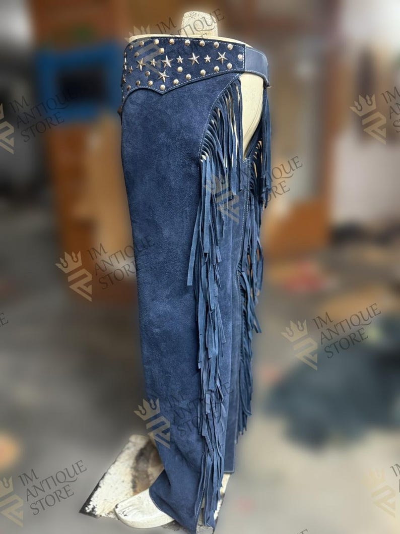 Handgjord mocka chap med fransar för kvinnor, western rodeo-outfit bild 8