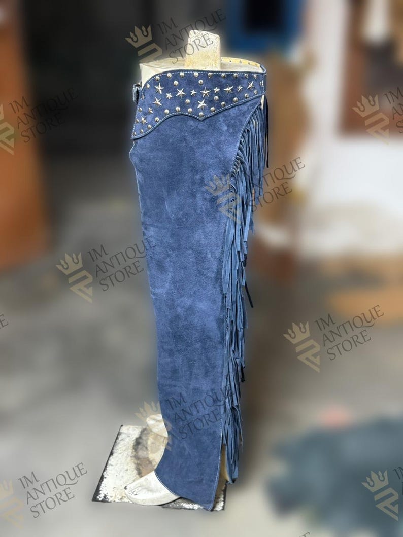 Handgjord mocka chap med fransar för kvinnor, western rodeo-outfit bild 4