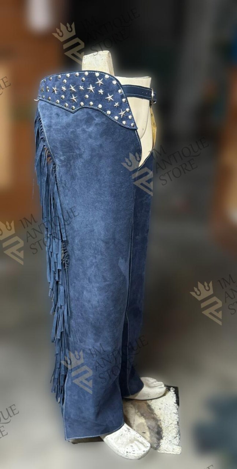 Handgjord mocka chap med fransar för kvinnor, western rodeo-outfit bild 3