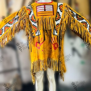Veste en cuir de daim faite main de style amérindien avec franges, veste en cuir de daim manteau, veste de cowboy western