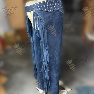 Handgjord mocka chap med fransar för kvinnor, western rodeo-outfit bild 9