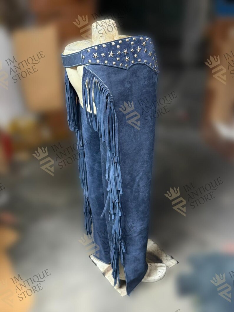 Handgjord mocka chap med fransar för kvinnor, western rodeo-outfit bild 9