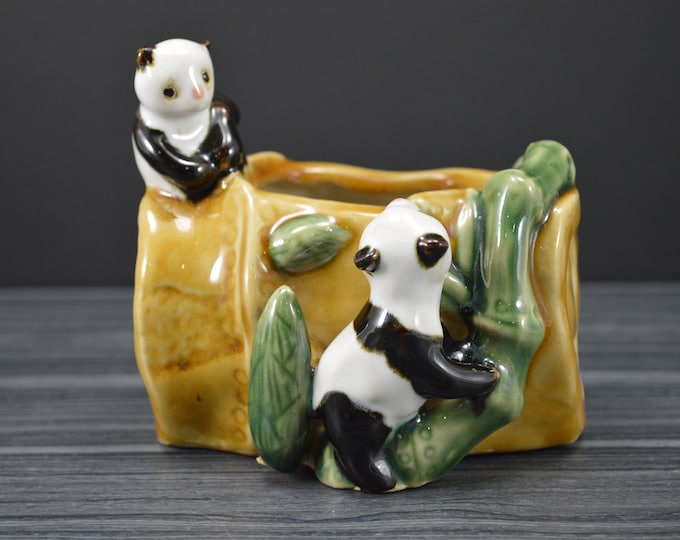 Vintage Panda Bear Planter Flower Pot Chinese Good Luck Ceramic Pottery ...