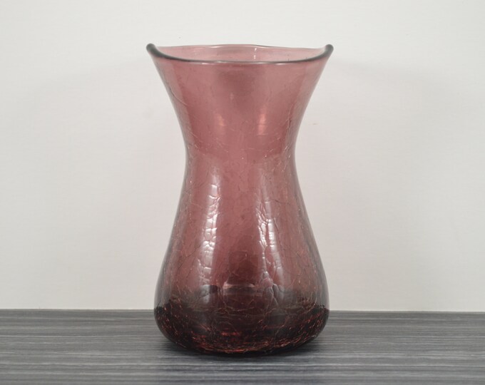 Vintage Blenkomcm Amethyst Purple Crackle Glass Vase Etsy