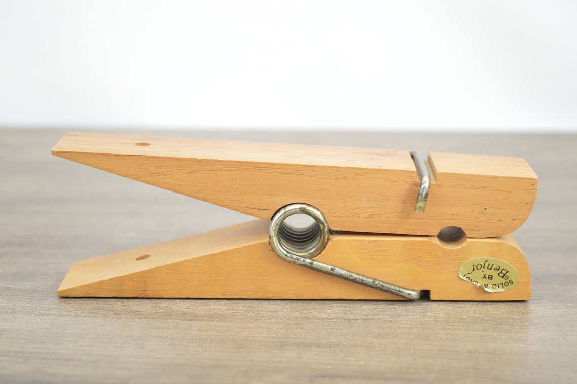 Vintage Large Clothespin Note Clip Memo Holder Walnut Wooden Etsy