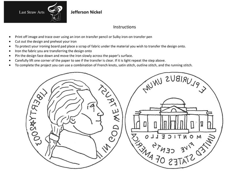 Thomas Jefferson Nickel PDF Embroidery Pattern Etsy