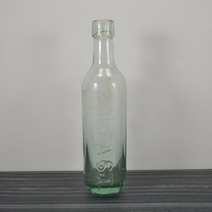 Antique blue green Victorian 1800&#39;s sparkling mineral soda water round bottom Belfast Cochran & Co bottle