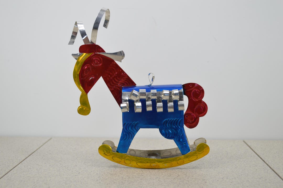Vintage Mexican Punched Tin Goat Ornament 1970s Rocking Horse Goat ...