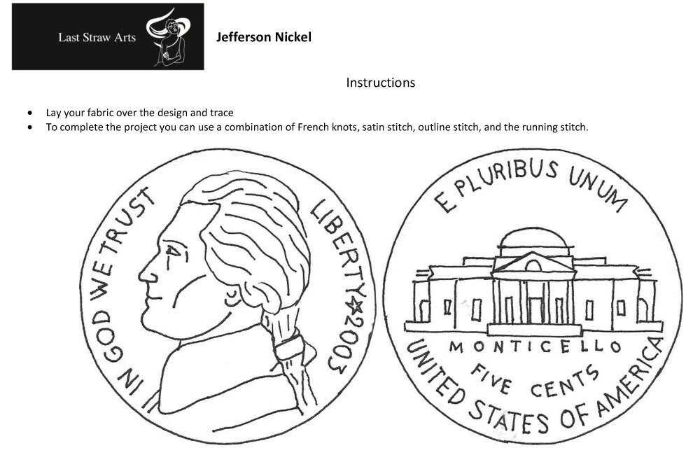 Thomas Jefferson Nickel PDF Embroidery Pattern Etsy
