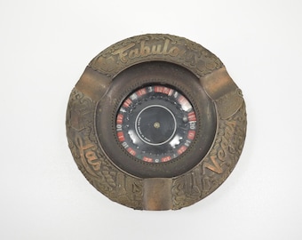 Vintage spinning roulette wheel ashtray Poker night collectible Las Vegas game night mechanical roulette wheel ashtray decor