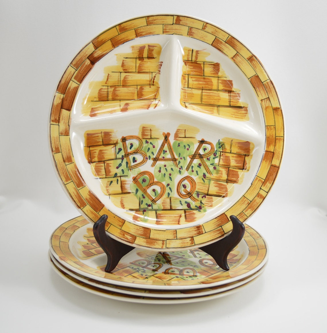 Vintage MCM barbeque plates ceramic handpainted mid century Etsy