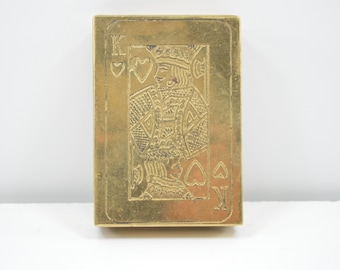 Vintage brass playing card box storage king of hearts playing card single deck den poker night gift