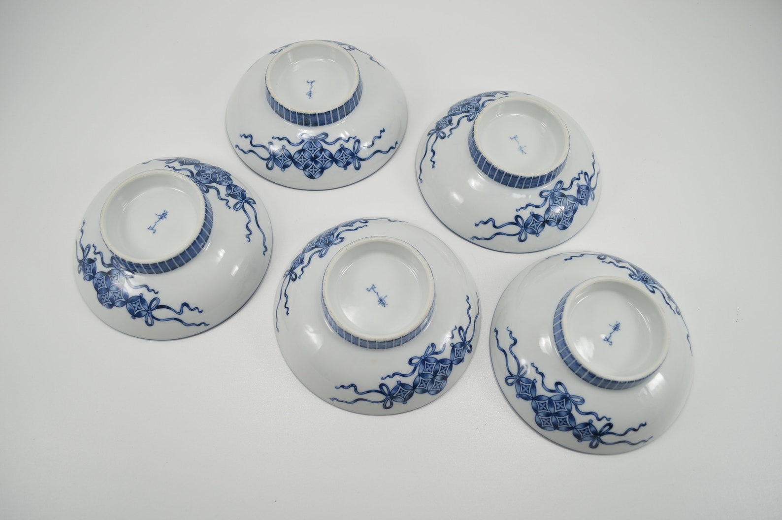 Vintage Japanese Soup Cereal Bowls Set of 5 Blue and White Etsy UK