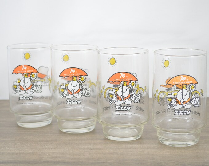 Vintage Ziggy Drinking Glass Tumbler 7up Collectors Tom Wilson 1970's