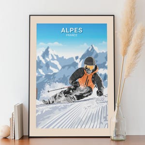 Alps Skier Poster - Snow Skiing - Ski Slope - Vintage Poster - Poster - Alpine Poster - Mountain Poster - Winter Poster