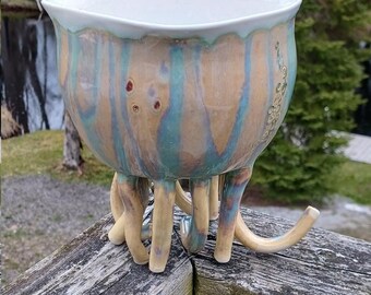 River Creature Bowl with long legged personality, bubble texture, porcelain