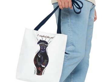 Fun Conversation Starter Tote Bag with Blue Handle and Blue Lettering on the Back - Other colours listed separately