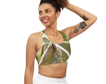 Seamless Sports Bra (AOP) designed by Carol, clayfullydesigned, matches Yoga Capri Leggings